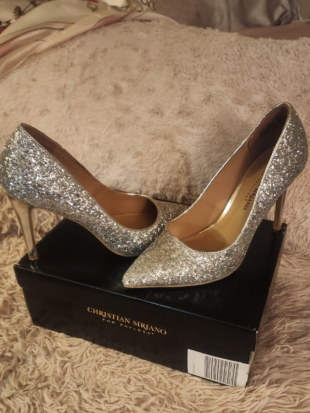 Christian Siriano Glitter Silver Pointed Stiletto Pumps